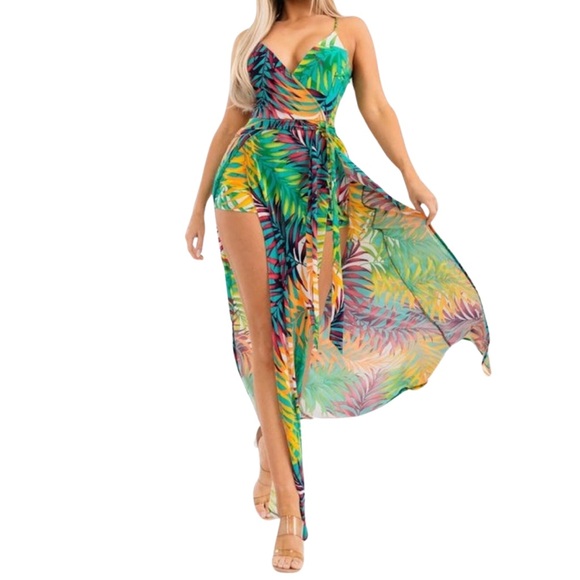Sleeveless tropical print maxi sun dress with shorts underneath (S-3X) all sizes - Picture 6 of 11